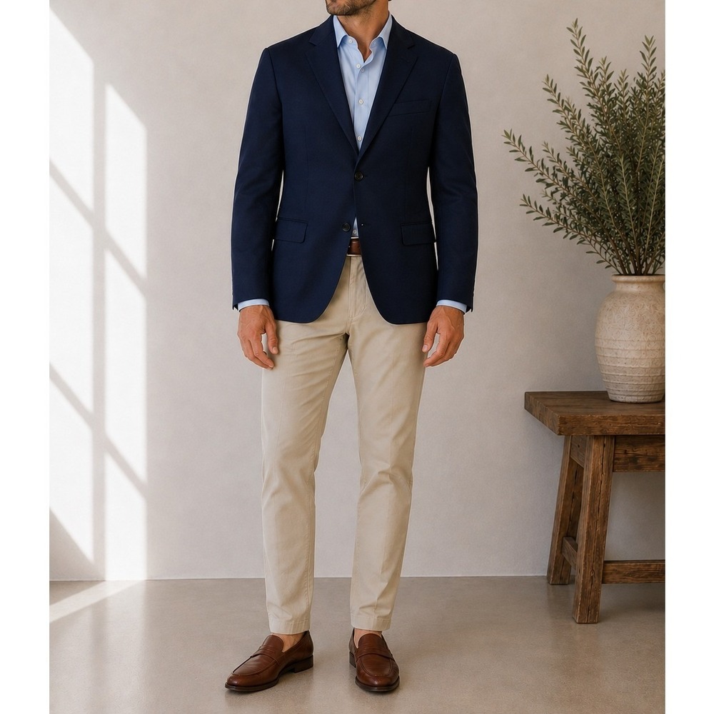 Lauren Ralph Lauren Blazer Mens 38S Navy Blue 100% Wool Slim Fit Sport Coat